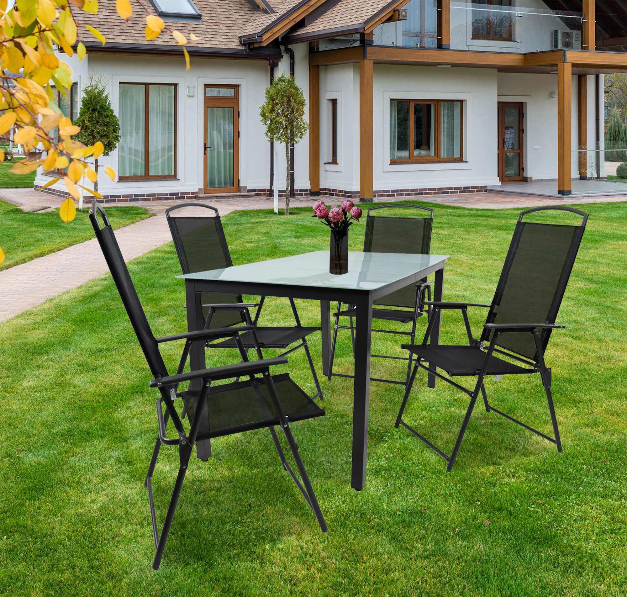 Gartenmöbel Set 5-Tlg aus Metall/Textil/Glas - Anthrazit/Schwarz, Basics, Glas/Textil - Gardenson