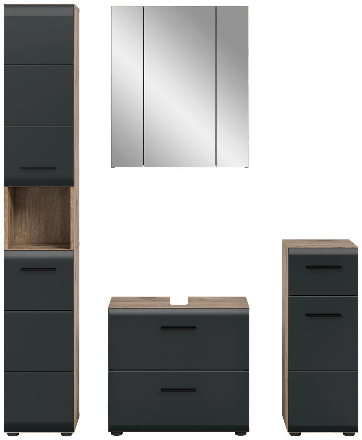 Koupelna Ice 4-dílna, černá/Dub tmavy - černá/tmavý dub, Basics, kompozitní dřevo/plast (120cm) - MID.YOU