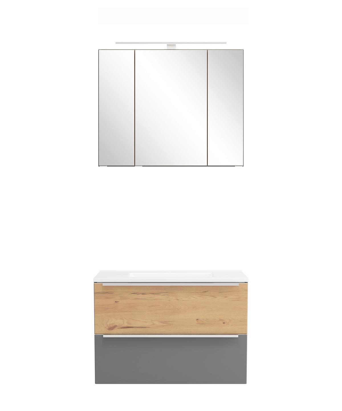 Badezimmer Verona Grau/Wildeiche 2-teilig - Wildeiche/Weiß, Trend, Glas/Holzwerkstoff (80cm) - Held