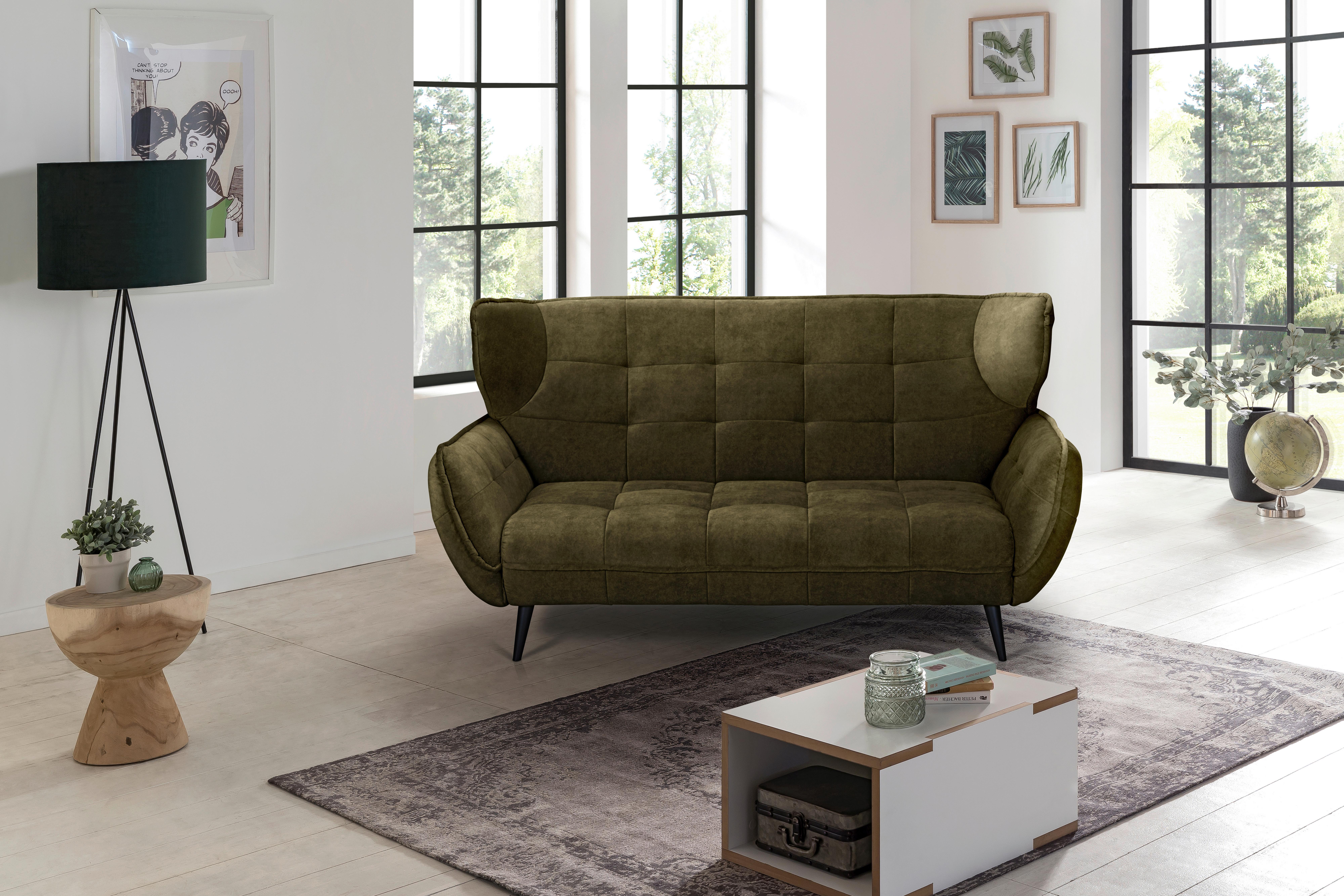 Dvojmiestna pohovka Ariana Ariana, zelená - olivovozelená/čierna, Modern, kov/textil (191/105/98cm)