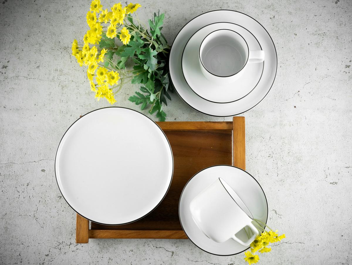 Kaffeeservice Porzellan Schwarz Weiß - Schwarz/Weiß, Basics, Keramik - Creatable