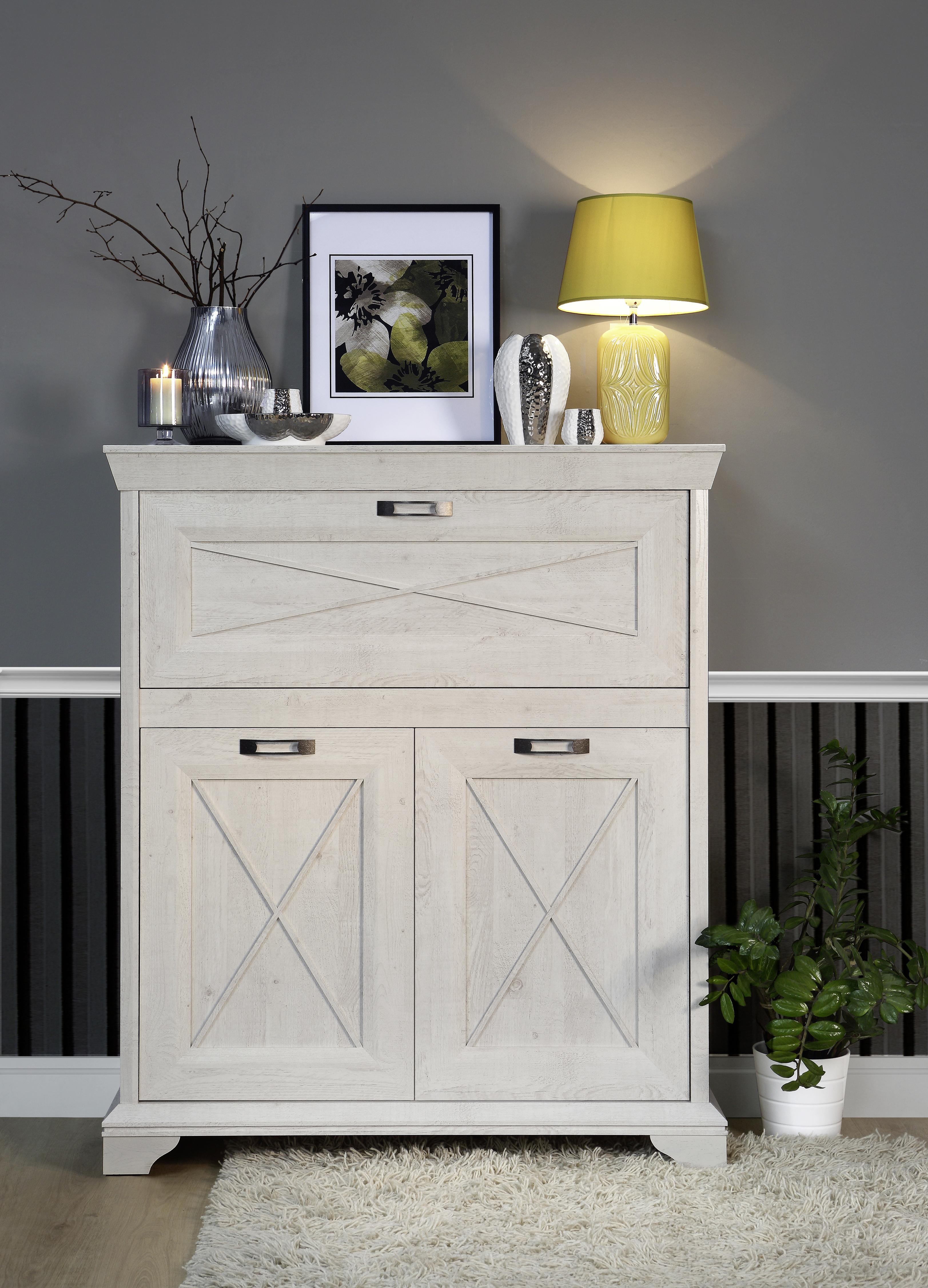 Highboard B: 123 cm Kashmir Pinienfarben/Weiß - Weiß/Pinienfarben, ROMANTIK / LANDHAUS, Holzwerkstoff/Kunststoff (123/143,3/48,2cm) - MID.YOU