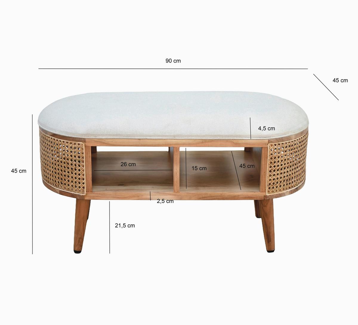 SITZBANK Akaziefarben B: 90cm - Weiß/Akaziefarben, Design, Holz/Textil (90/45/45cm) - MID.YOU