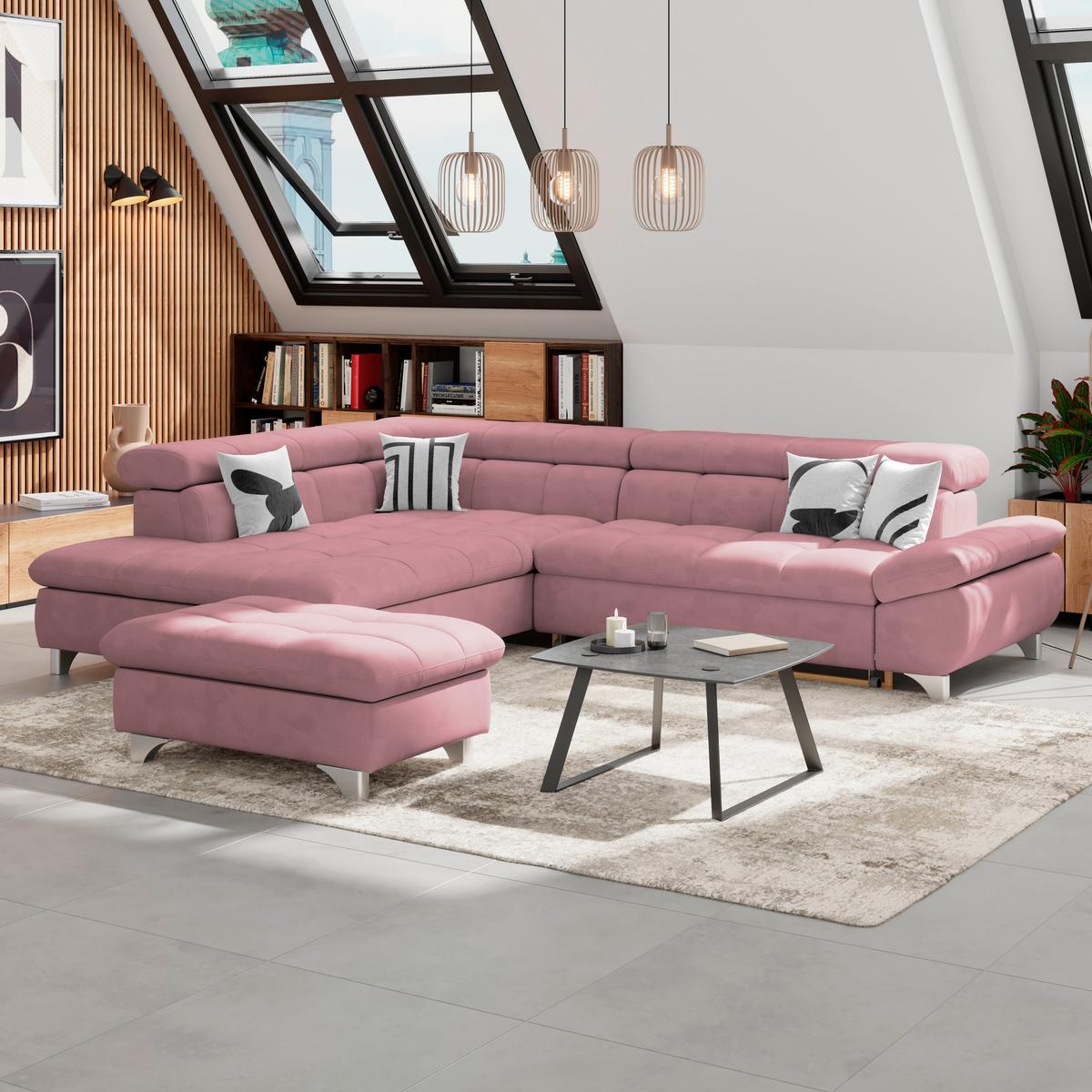 Ecksofa Gemini Rosa, B: 234 Cm - Chromfarben/Rosa, KONVENTIONELL, Textil (234/312cm)