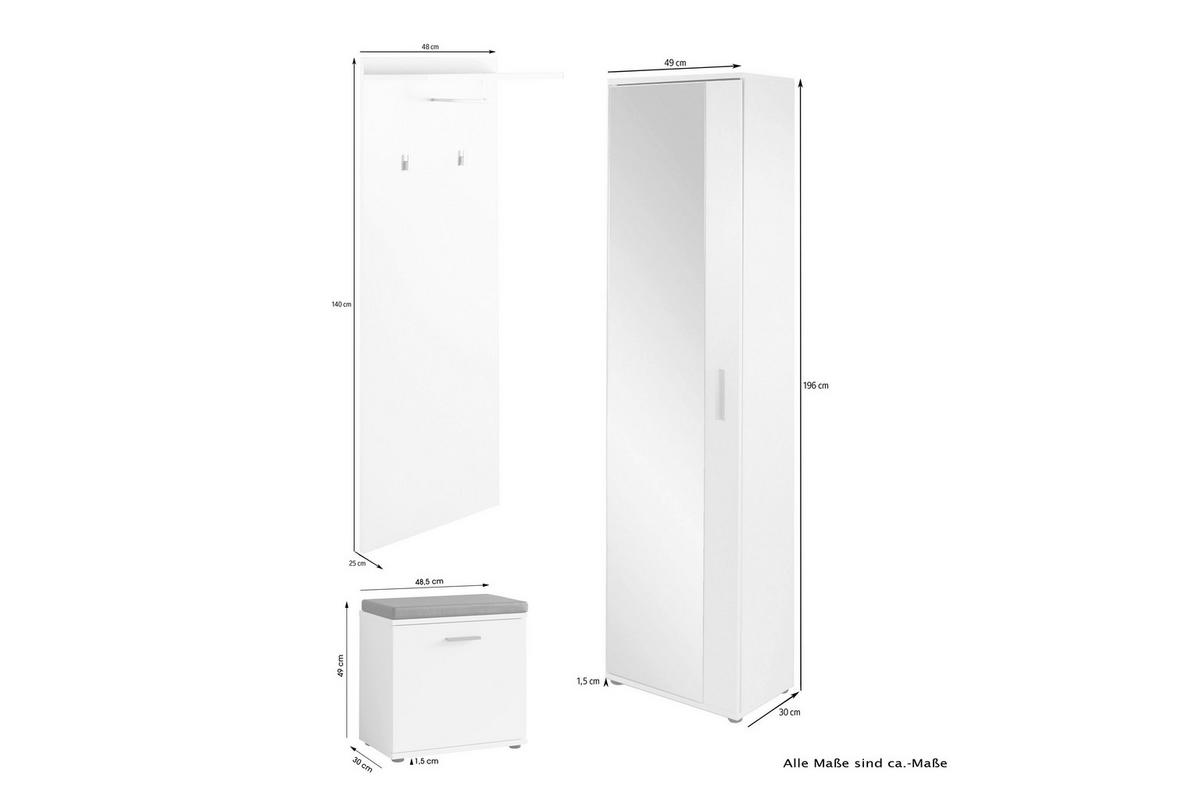 Garderobe Jakob 4-teilig Eiche Artisan/weiß B: 49 Cm - Weiß/Eiche Artisan, Design, Holzwerkstoff (49/196/30cm) - MID.YOU