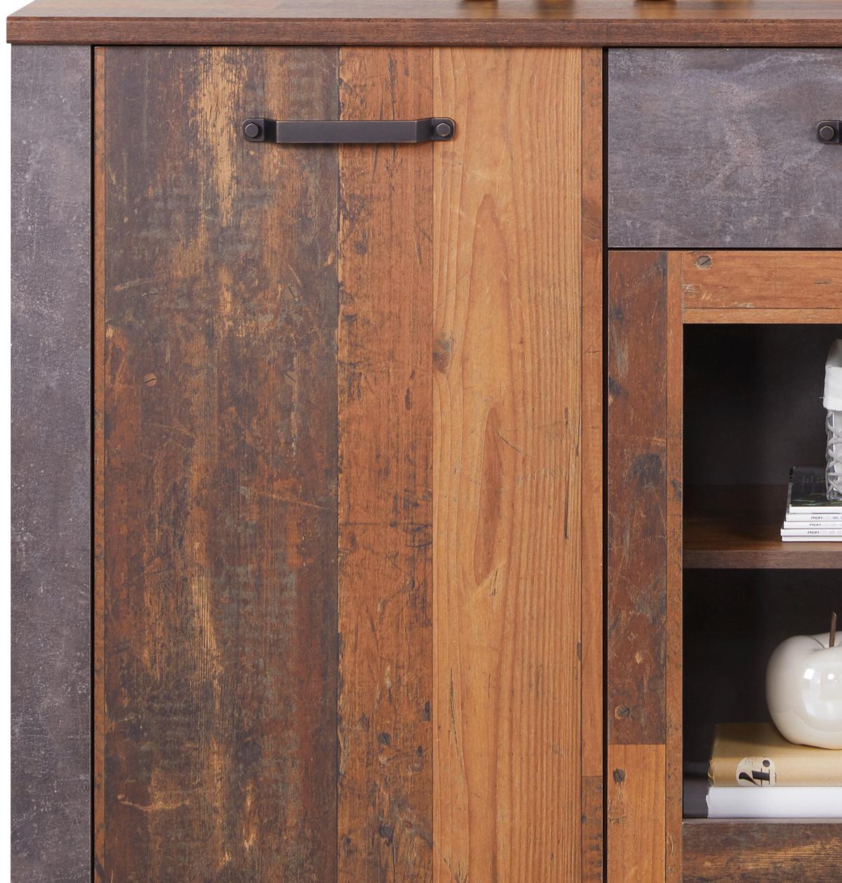 Sideboard Mit Glaselement B: 162 Cm Ontario, Old Style - Dunkelgrau/Eichefarben, Trend, Glas/Holzwerkstoff (162/86/41,5cm) - Ondega