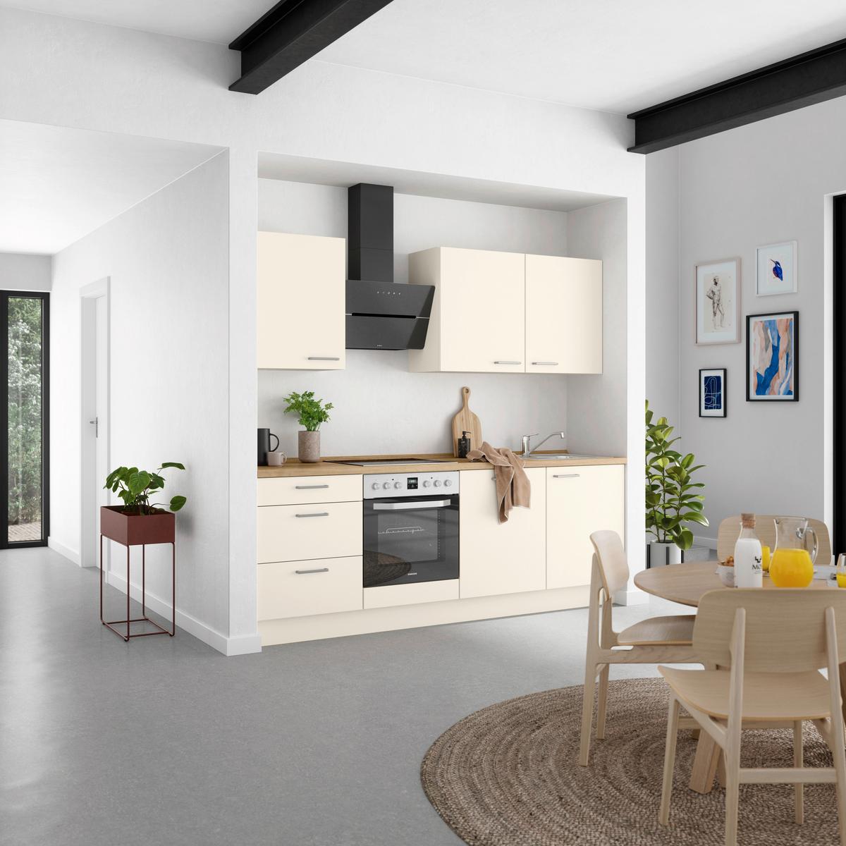 Kuchyňská linka 240 cm, magnóliová supermatná - barvy dubu/magnolie, Moderní, kov/kompozitní dřevo (240cm) - Nobilia