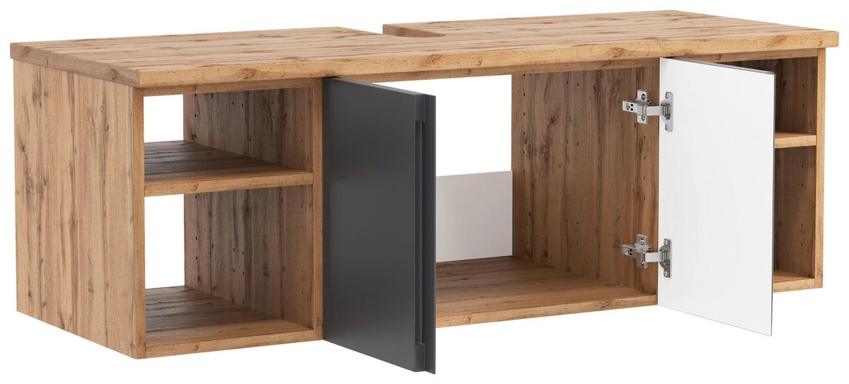 Hängender Waschbecken- Unterschrank Arosa B: 120 Cm - Eiche Wotan/Grau, MODERN, Holzwerkstoff (120/41/47cm) - Held