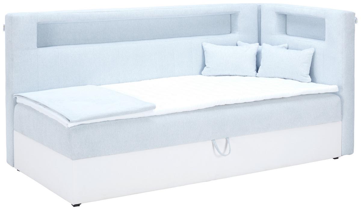 Polsterbett Mit Bettkasten 100x200cm Junior Gold Hellblau - Schwarz/Weiß, MODERN, Leder/Textil (100/200cm) - Ondega