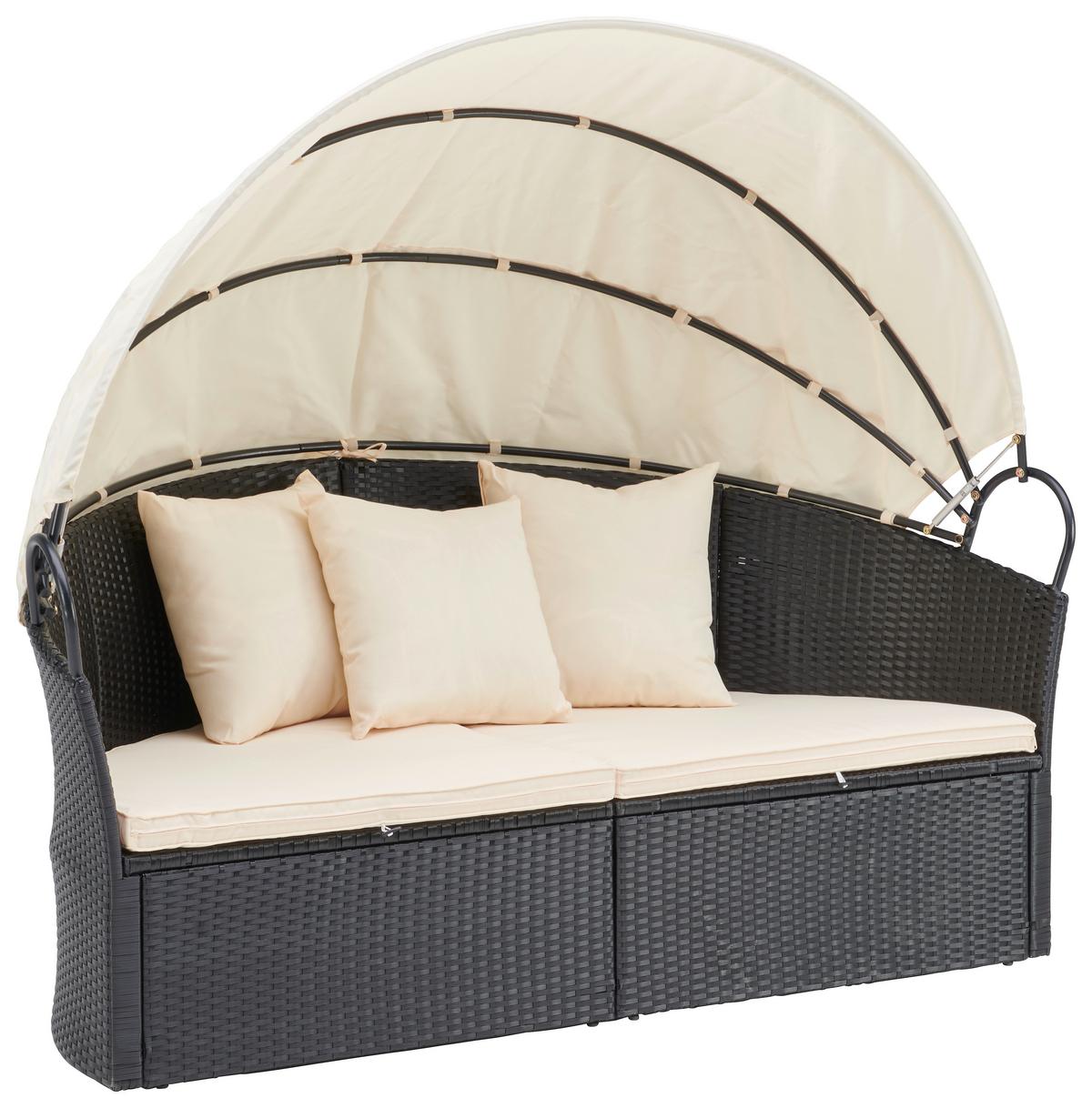 Sonneninsel Bali Schwarz/Beige Polyrattan, verstellbares Dach - Beige/Schwarz, MODERN, Kunststoff/Textil (180/80/81cm) - Luca Bessoni