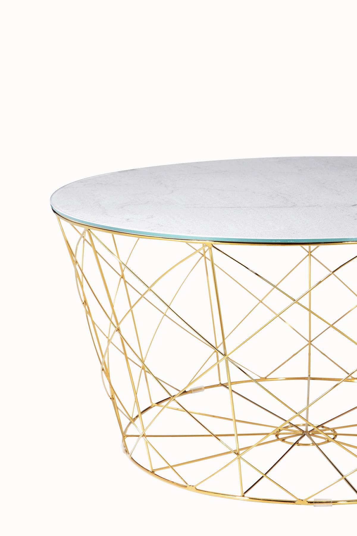 Couchtisch Weiß, Goldfarben L: 80 Cm - Goldfarben/Weiß, Design, Glas/Metall (80/80/45cm) - Livetastic