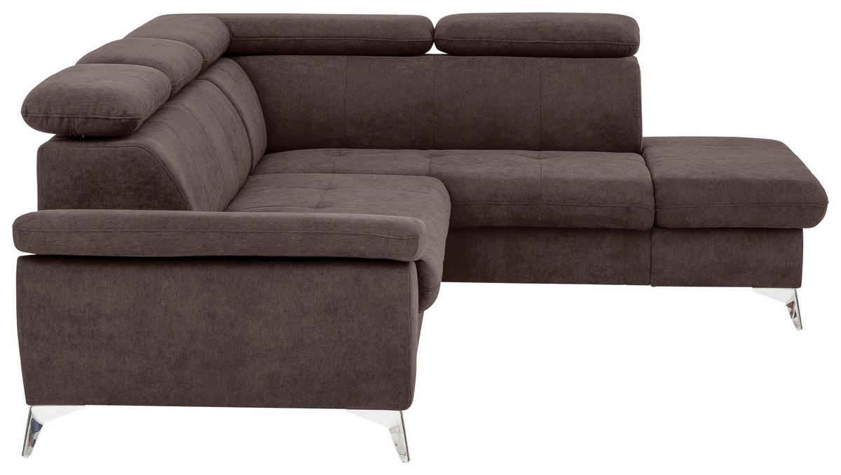 Ecksofa Mit Schlaffunktion Und Bettkasten Gisele Braun - Chromfarben/Dunkelbraun, KONVENTIONELL, Textil (256/209cm) - Livetastic