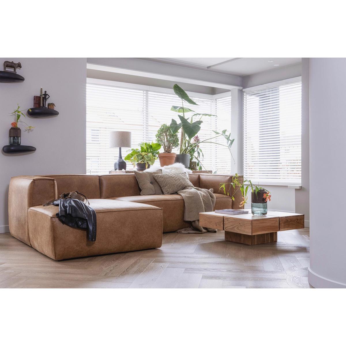 Ecksofa Bean Cognac S: 175x305cm - Cognac/Schwarz, Design, Leder/Textil (175/305cm) - Livetastic