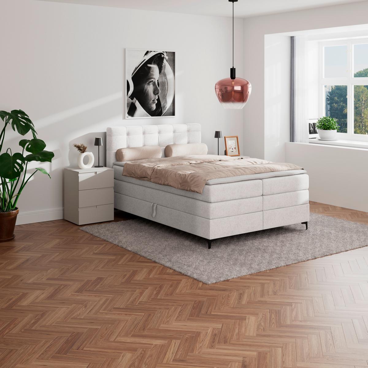 Boxspringbett MITTO Champagner 140x200 cm - Champagner/Schwarz, KONVENTIONELL, Textil/Metall (140/200cm)