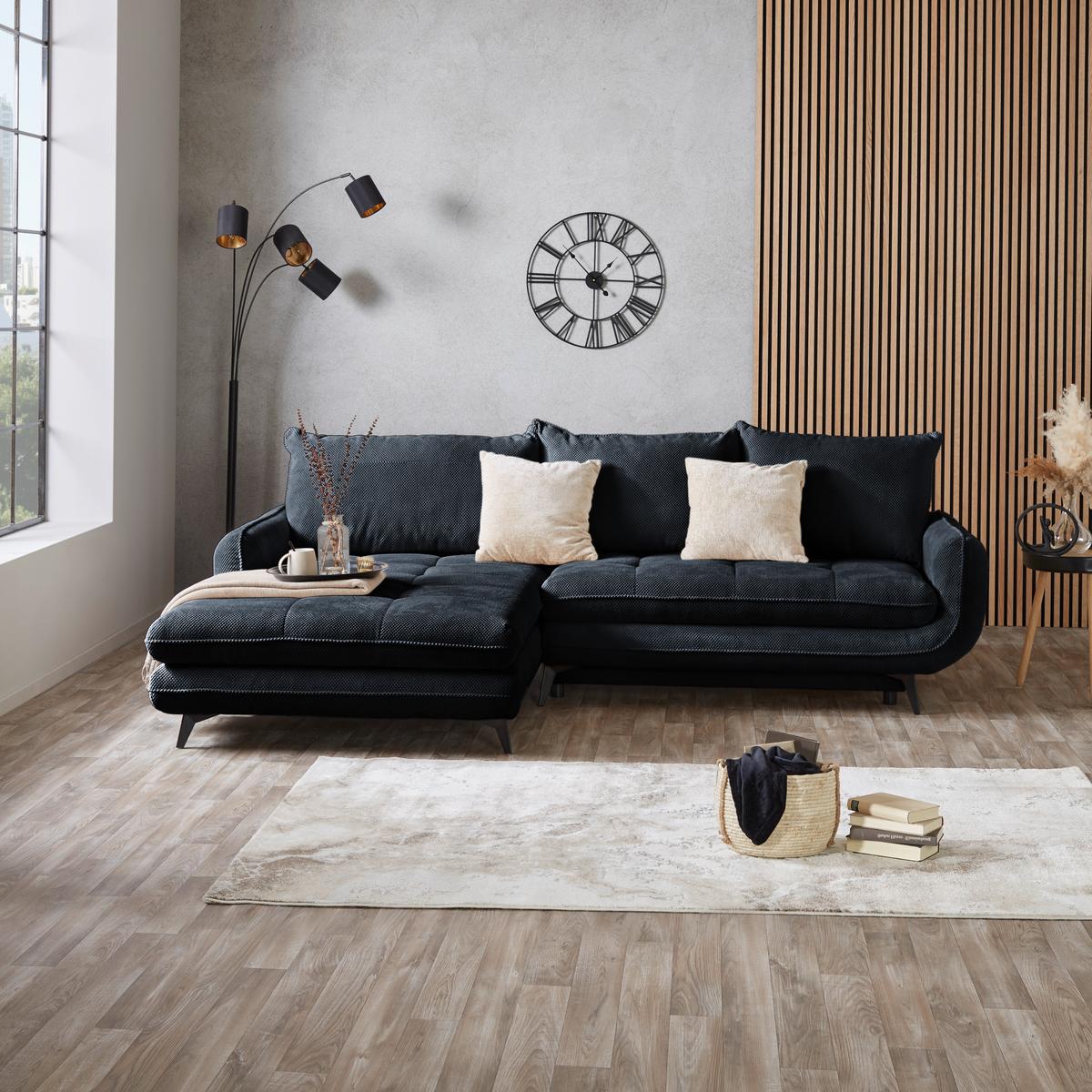 Ecksofa Wave - Schwarz, MODERN, Textil (189/266cm)