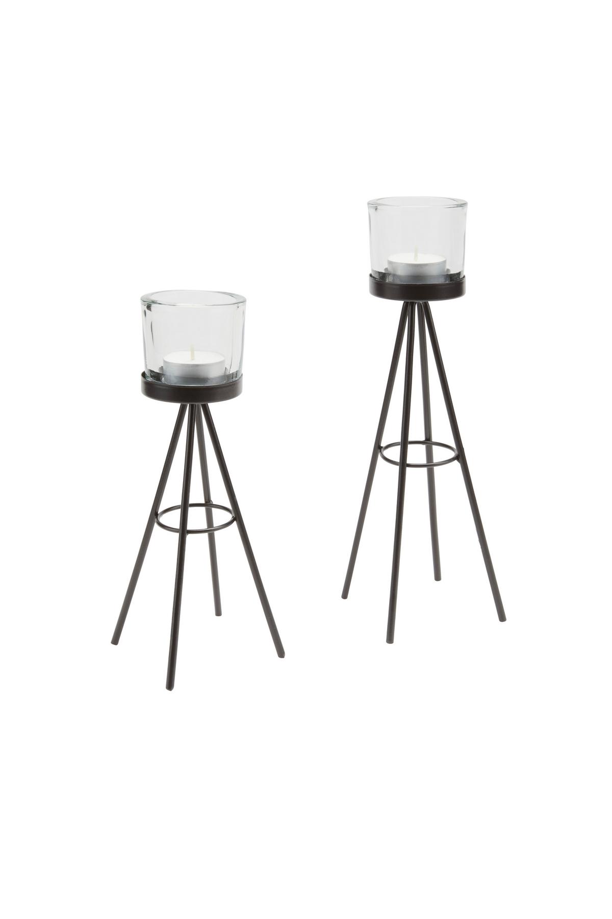 Teelichthalter-Set Diego - Schwarz, Basics, Metall (8/8/28,5cm)