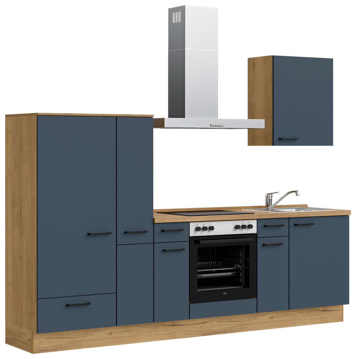 Küchenleerblock Easytouch Low-Line, L3 Links - Blau/Eichefarben, MODERN, Holzwerkstoff (270cm) - Nobilia