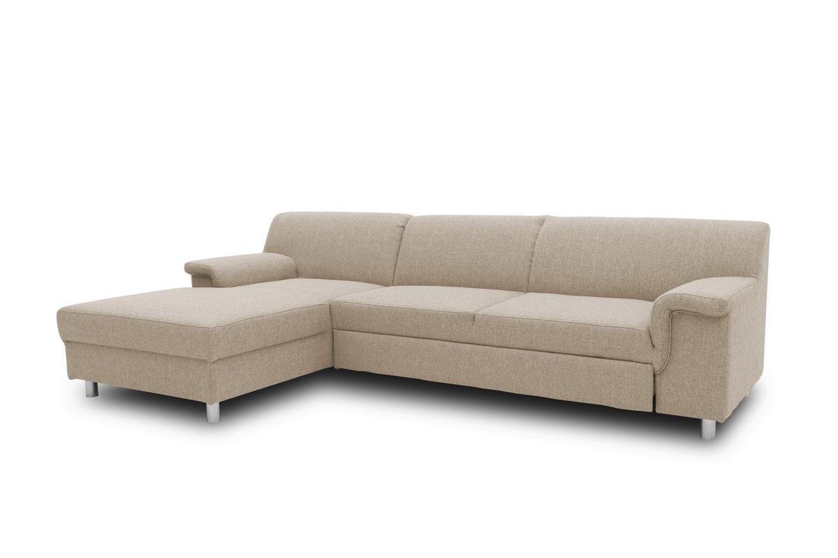 Ecksofa Jamie Rücken Echt Beige Webstoff - Chromfarben/Beige, KONVENTIONELL, Textil (150/251cm) - MID.YOU