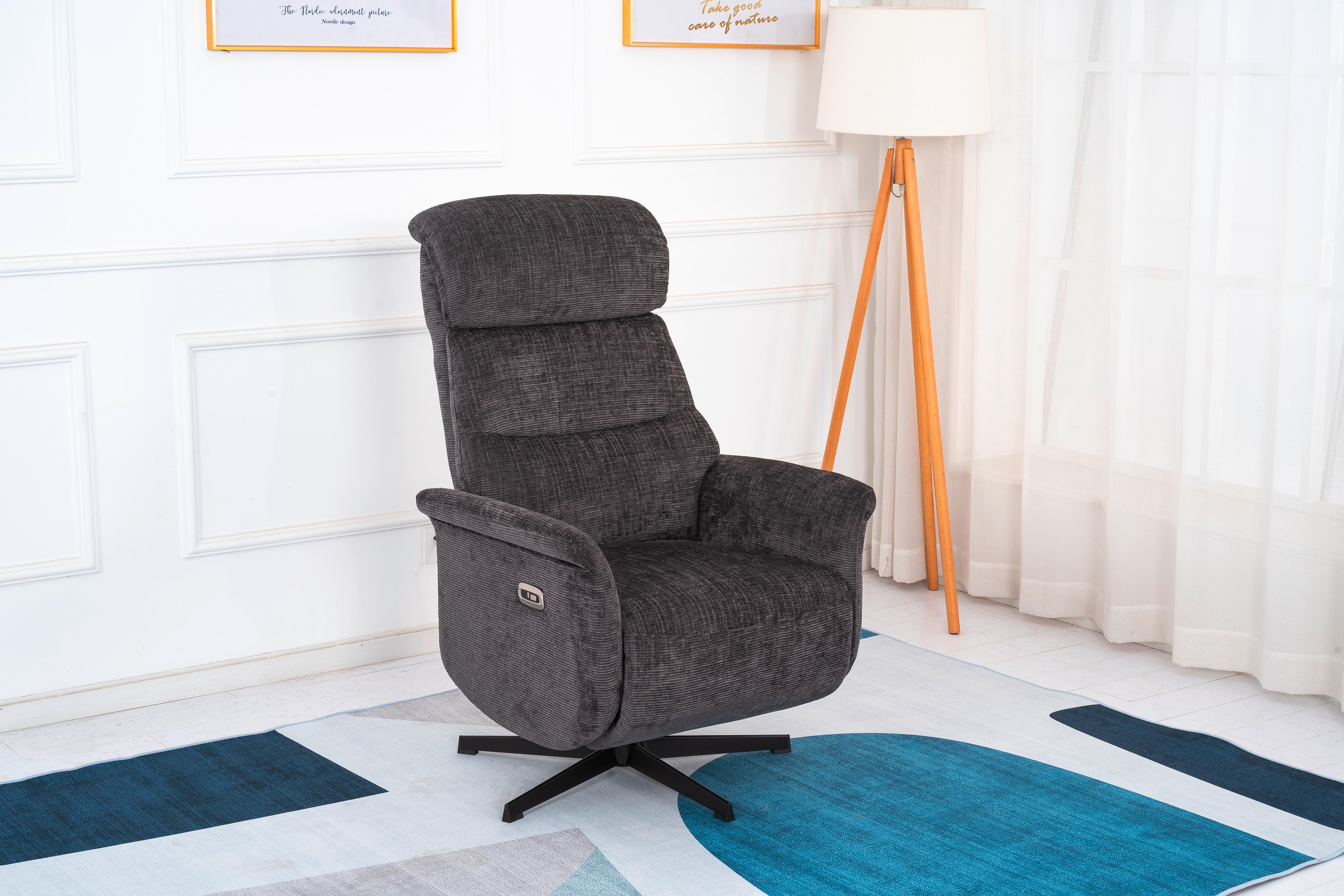 Relaxsessel Manila Chenille Anthrazit, B: 73 Cm - Anthrazit/Schwarz, MODERN, Textil/Metall (73/113/89cm)
