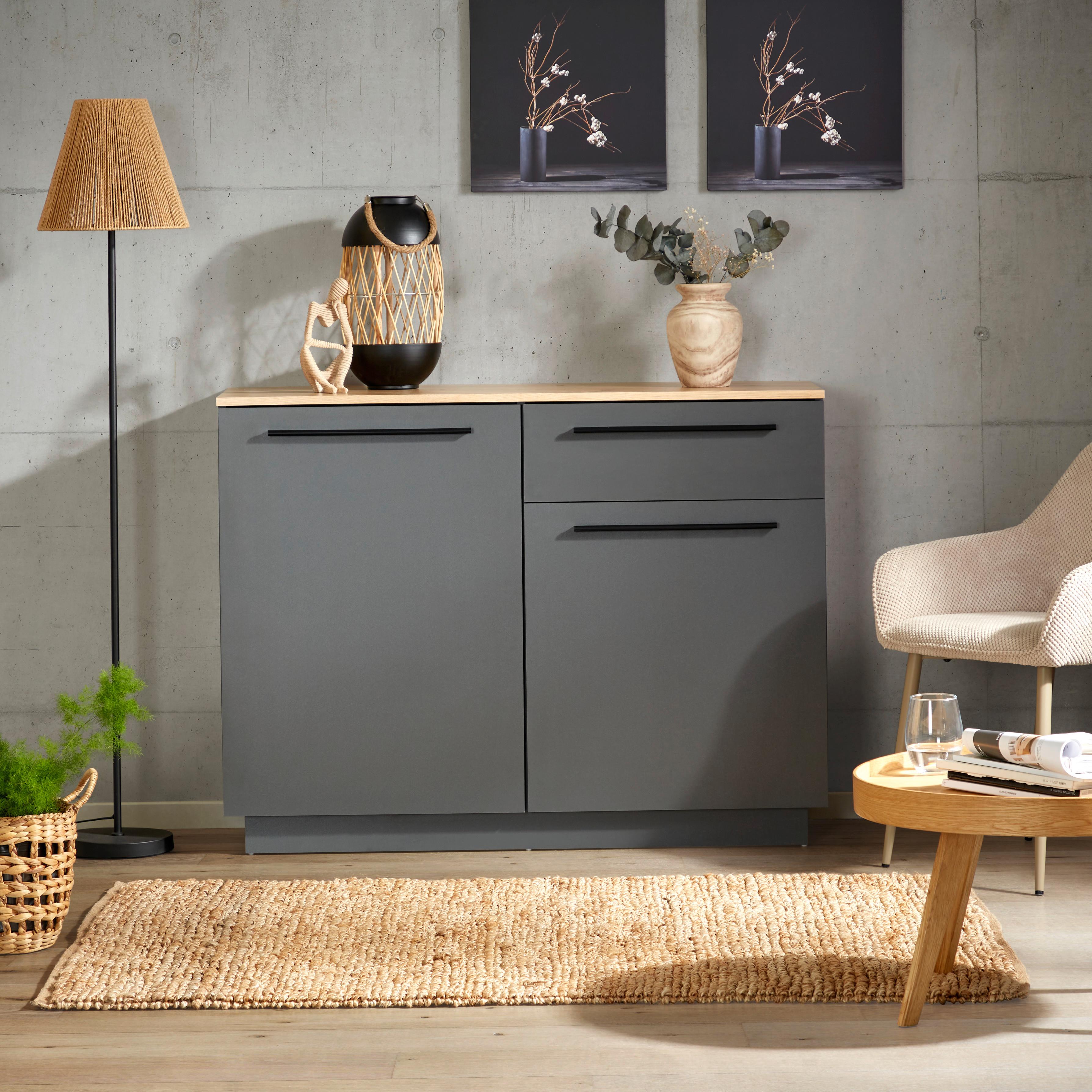 Kommode B: 120 Cm Alaska Anthrazit/eiche Artisan - Anthrazit/Eiche Artisan, MODERN, Holzwerkstoff (120/90,9/42cm)