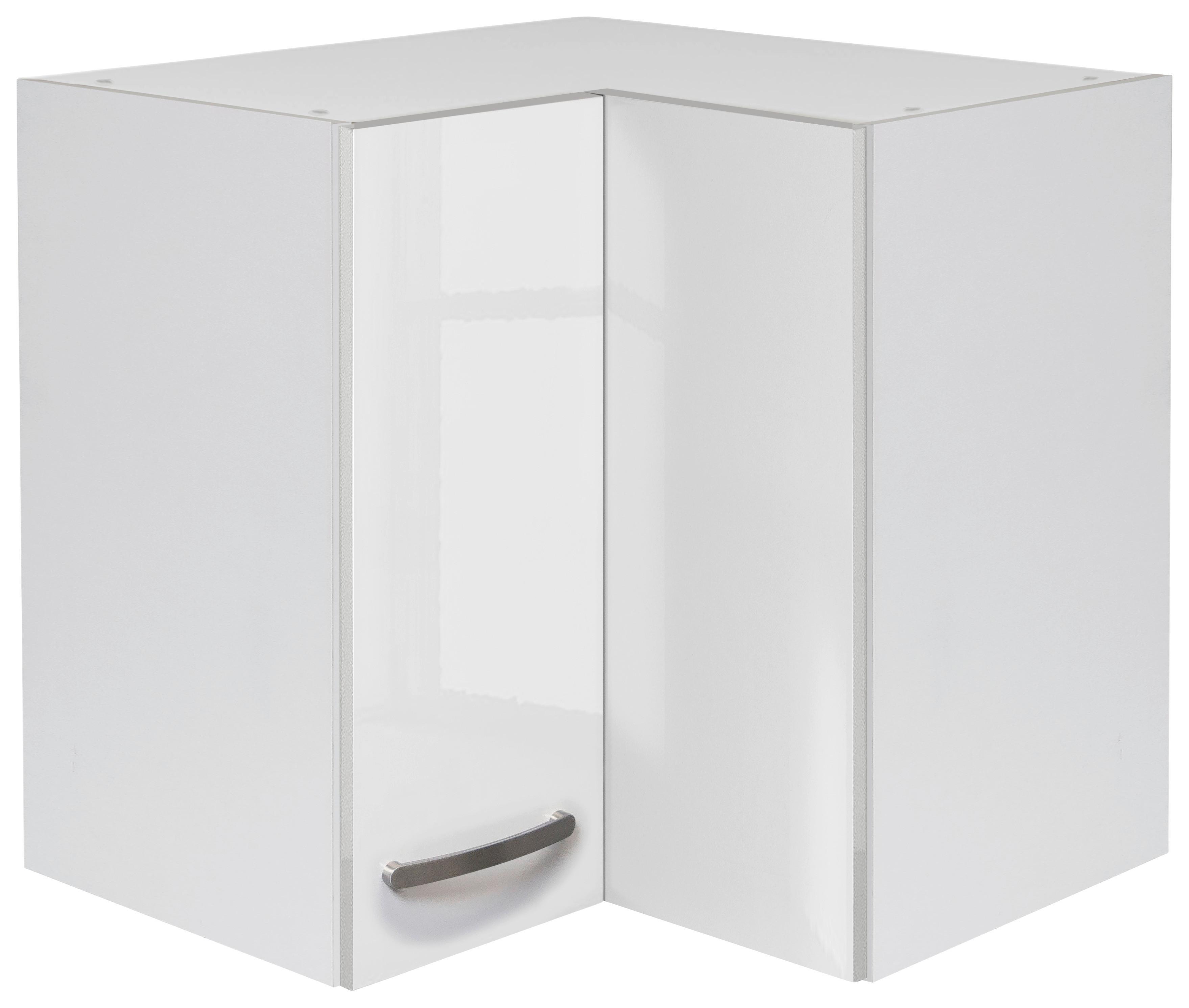 Felső Sarokszekrény Alba - magasfényű fehér/fehér, Modern, faalapú anyag (60/54,8/32cm)