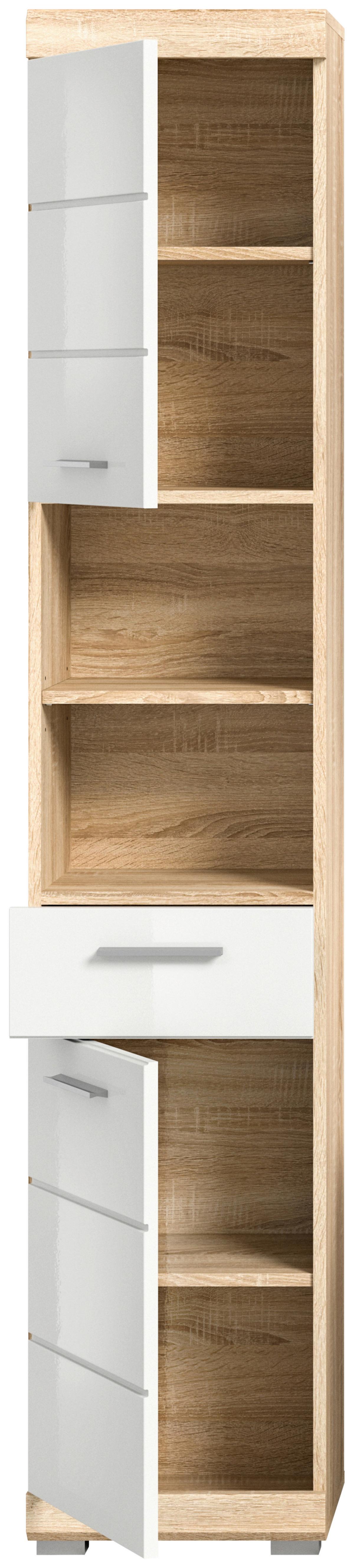 Hochschrank Lambada Sonoma Eiche/Weiß B: 37 cm - Weiß Hochglanz/Eichefarben, MODERN, Holzwerkstoff (37/191/31cm) - MID.YOU