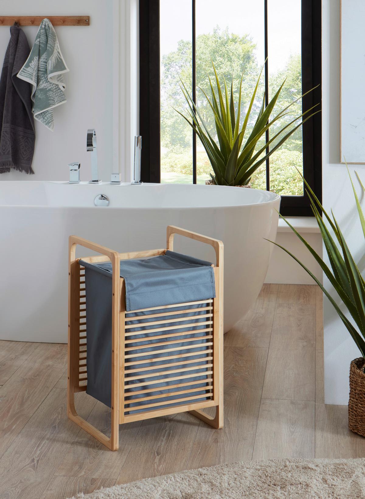 Wäschekorb Grau/Eichefarben B: 31,8 cm - Eichefarben/Grau, Design, Holzwerkstoff/Textil (31,8/75,5/60,6cm) - MID.YOU