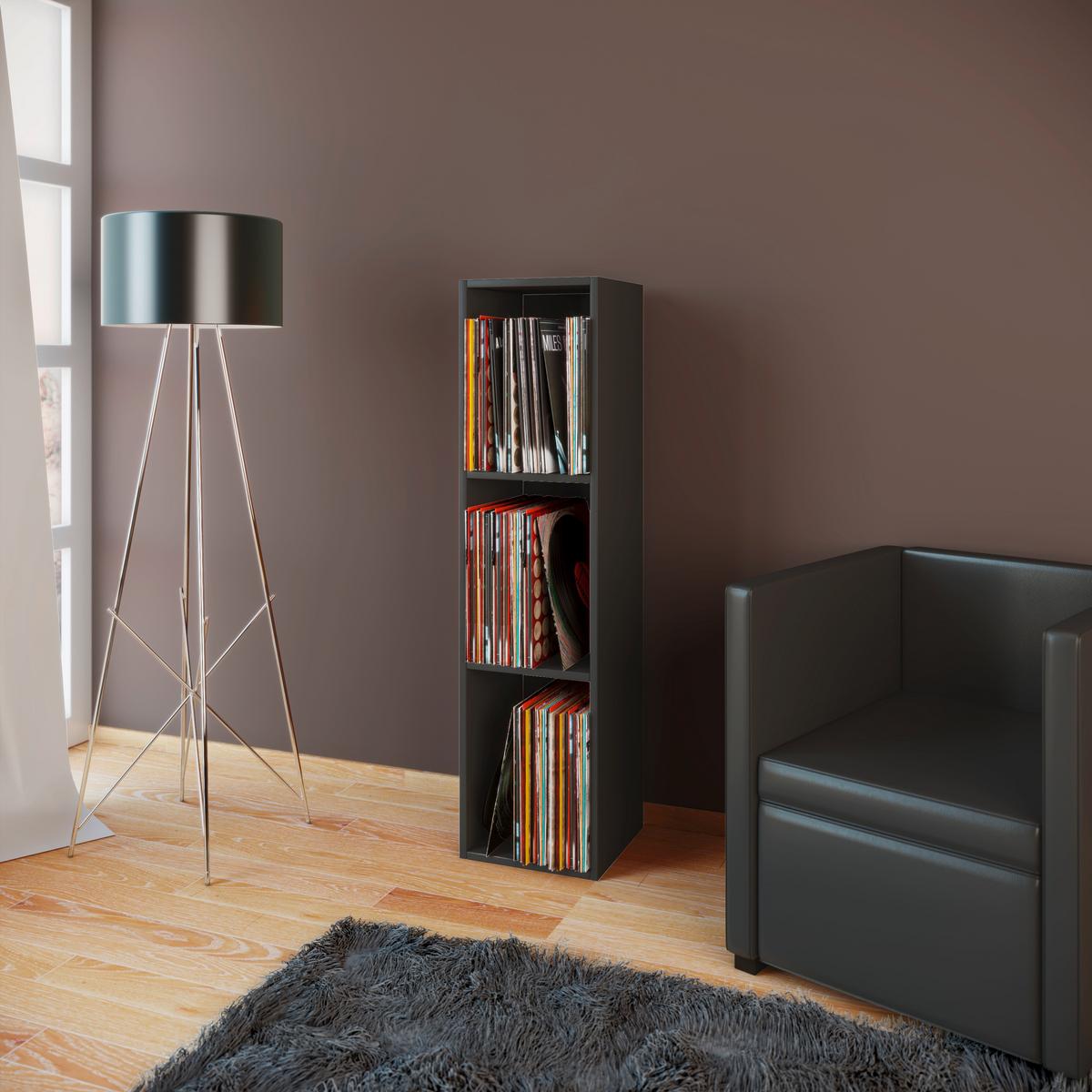 Schallplattenregal Platto 34 cm Schwarz Dekor - Schwarz, KONVENTIONELL, Holzwerkstoff (34/107/29cm) - MID.YOU