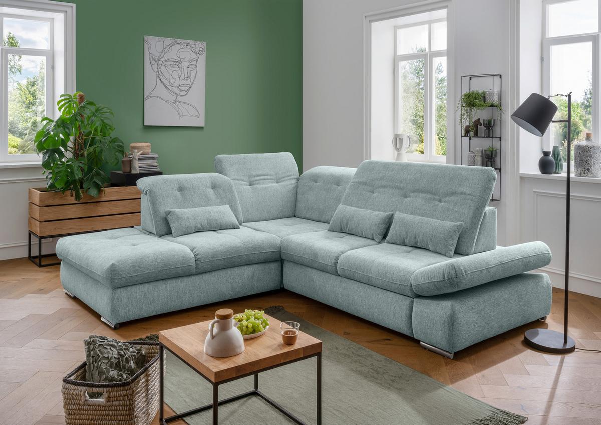Ecksofa Dalida Mintgrün S: 254x280 cm - Chromfarben/Mintgrün, Design, Textil (254/280cm) - Livetastic