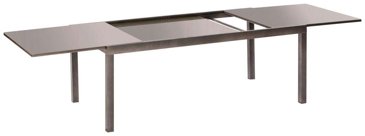 Gartentisch ausziehbar Semi Metall/Glas L: 200-300 cm - Graphitfarben/Grau, KONVENTIONELL, Glas/Metall (200-300/110/75cm) - Gardenson