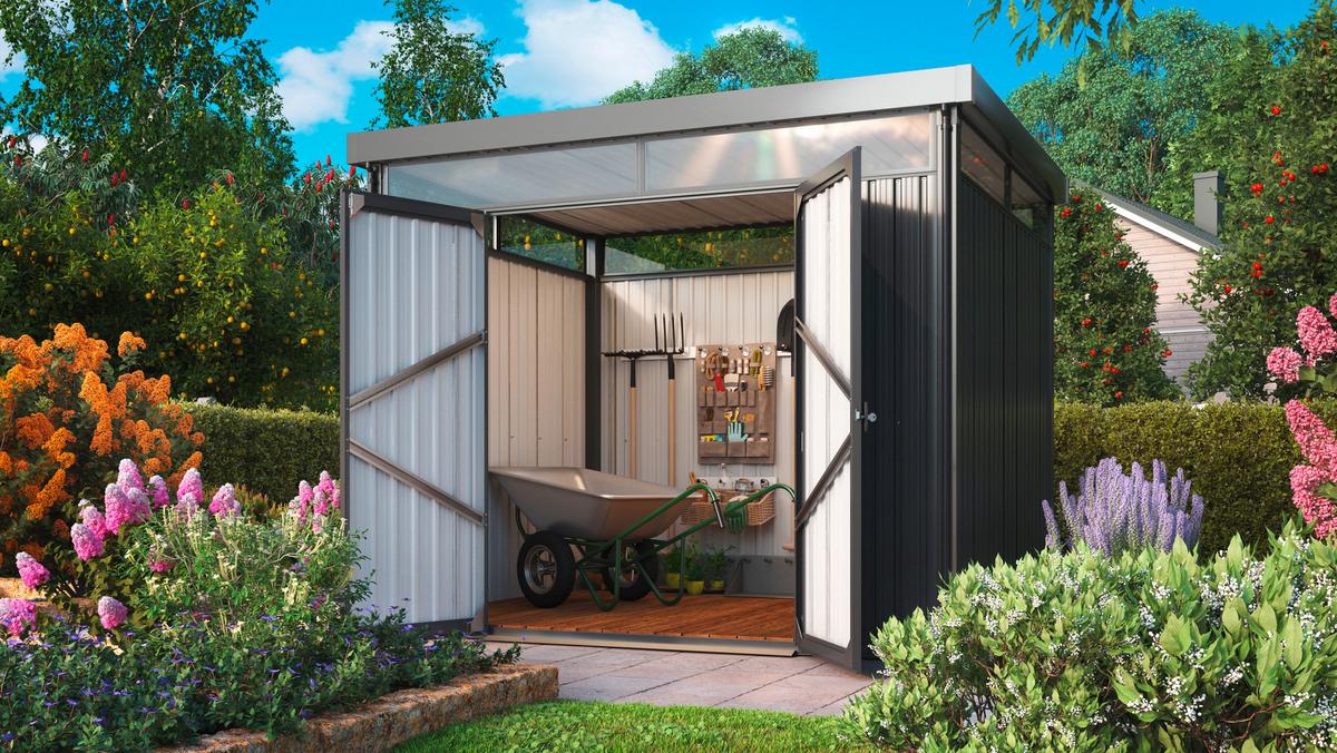 Gartenhaus mit Pultdach 276x226x245 cm - Anthrazit, Basics, Metall (276/226/245cm)