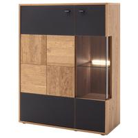 Highboard Echtholz B: 94 cm Valencia Anthrazit/Eiche - Eiche Bianco/Anthrazit, Design, Glas/Holz (94/120/37cm) - MID.YOU