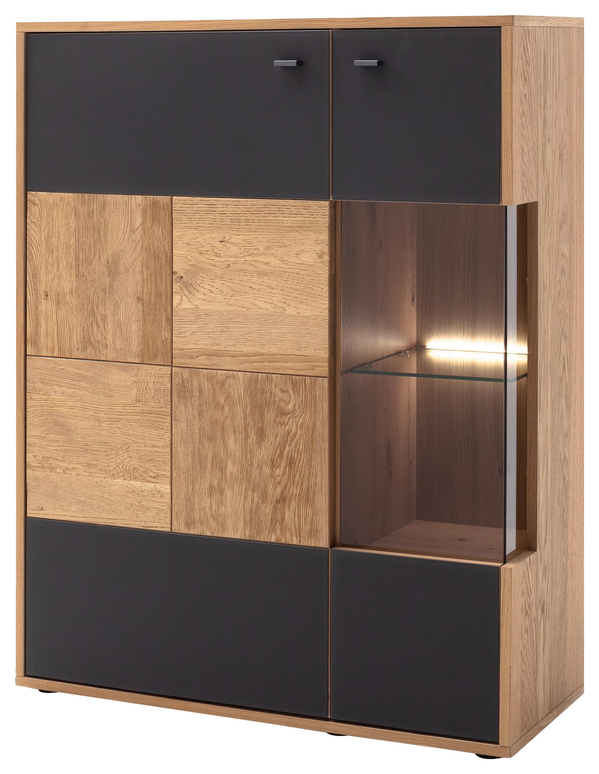 Highboard Echtholz B: 94 cm Valencia Anthrazit/Eiche