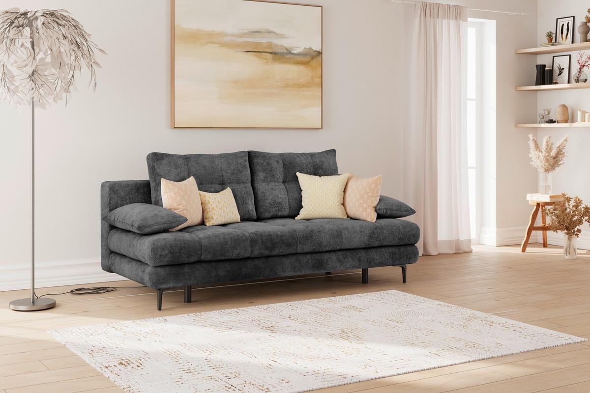 Schlafsofa Perla Schwarz B: 203 cm - Schwarz, KONVENTIONELL, Textil (203/94/96cm)
