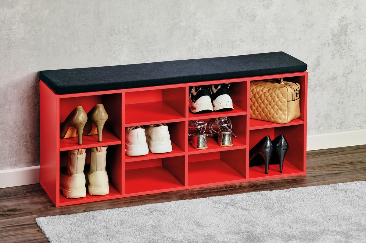 Schuhregal Mit Sitzkissen - Rot/Schwarz, Basics, Holzwerkstoff/Textil (103,5/48/29,5cm) - Kesper