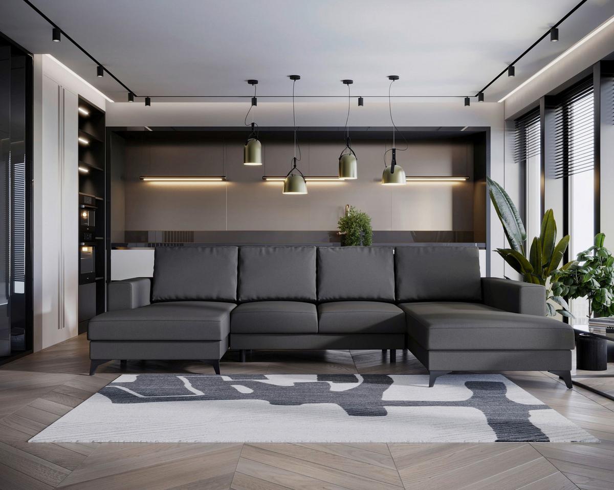 Harvey U Grau U: 156x339x190 cm - Schwarz/Grau, Design, Textil (156/339/190cm) - Livetastic