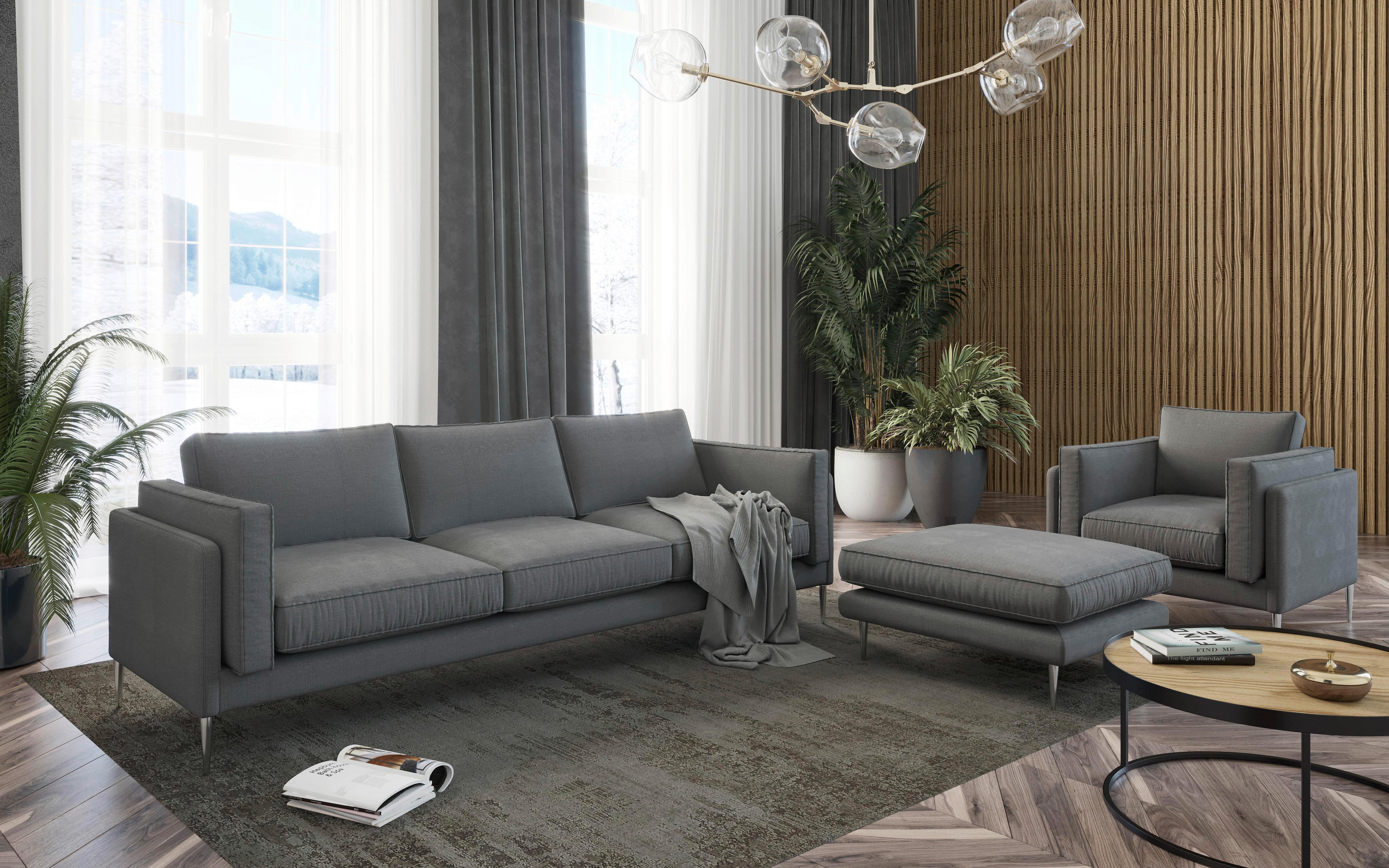 Sitzgarnitur Austin - Edelstahlfarben/Anthrazit, Design, Textil - Livetastic