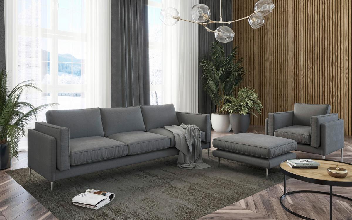 Sitzgarnitur Austin - Edelstahlfarben/Anthrazit, Design, Textil - Livetastic