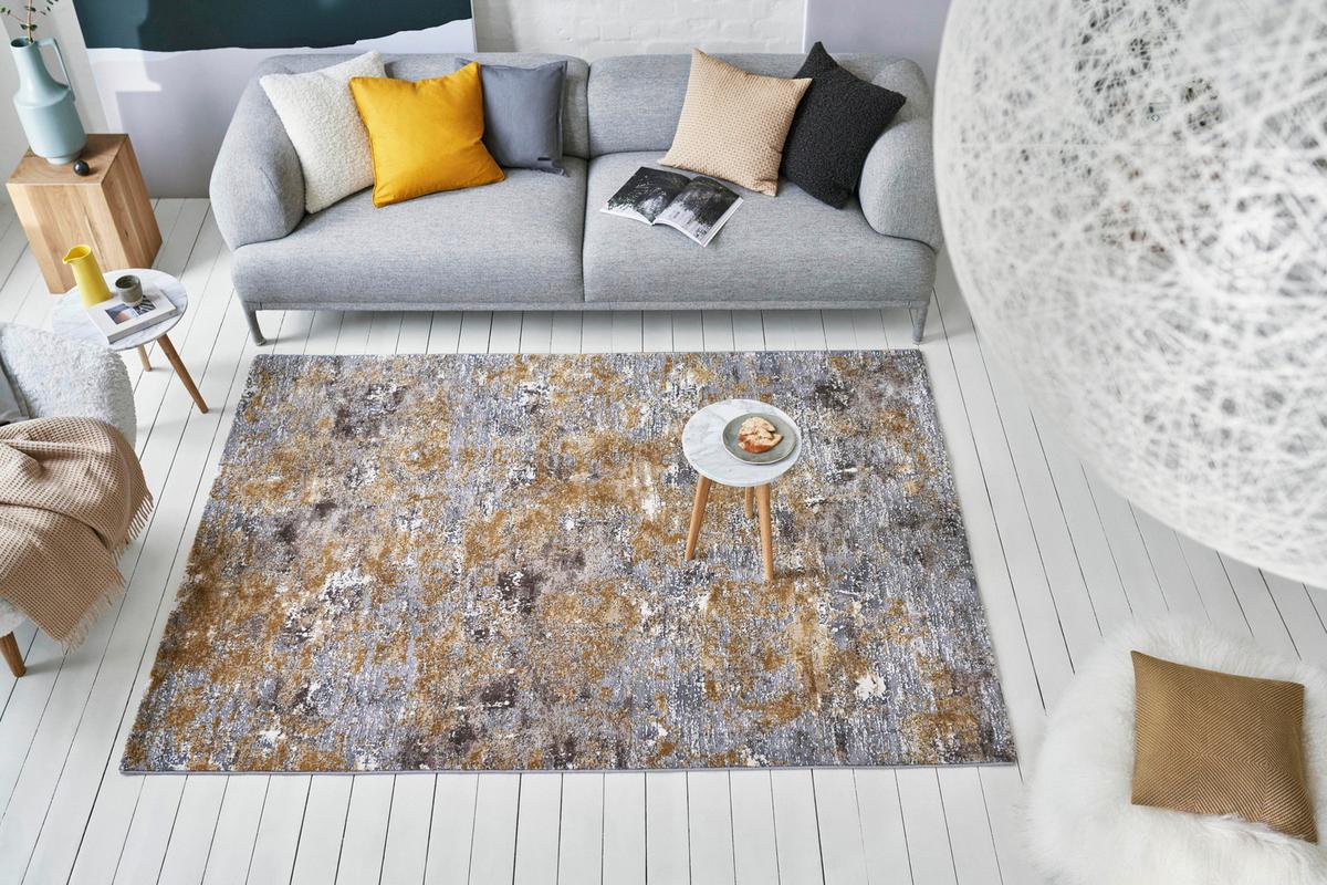 Webteppich Grau/gold, Bxl: Ca. 80x150 Cm - Dunkelgrau/Goldfarben, Design, Textil (80/150cm) - Esprit