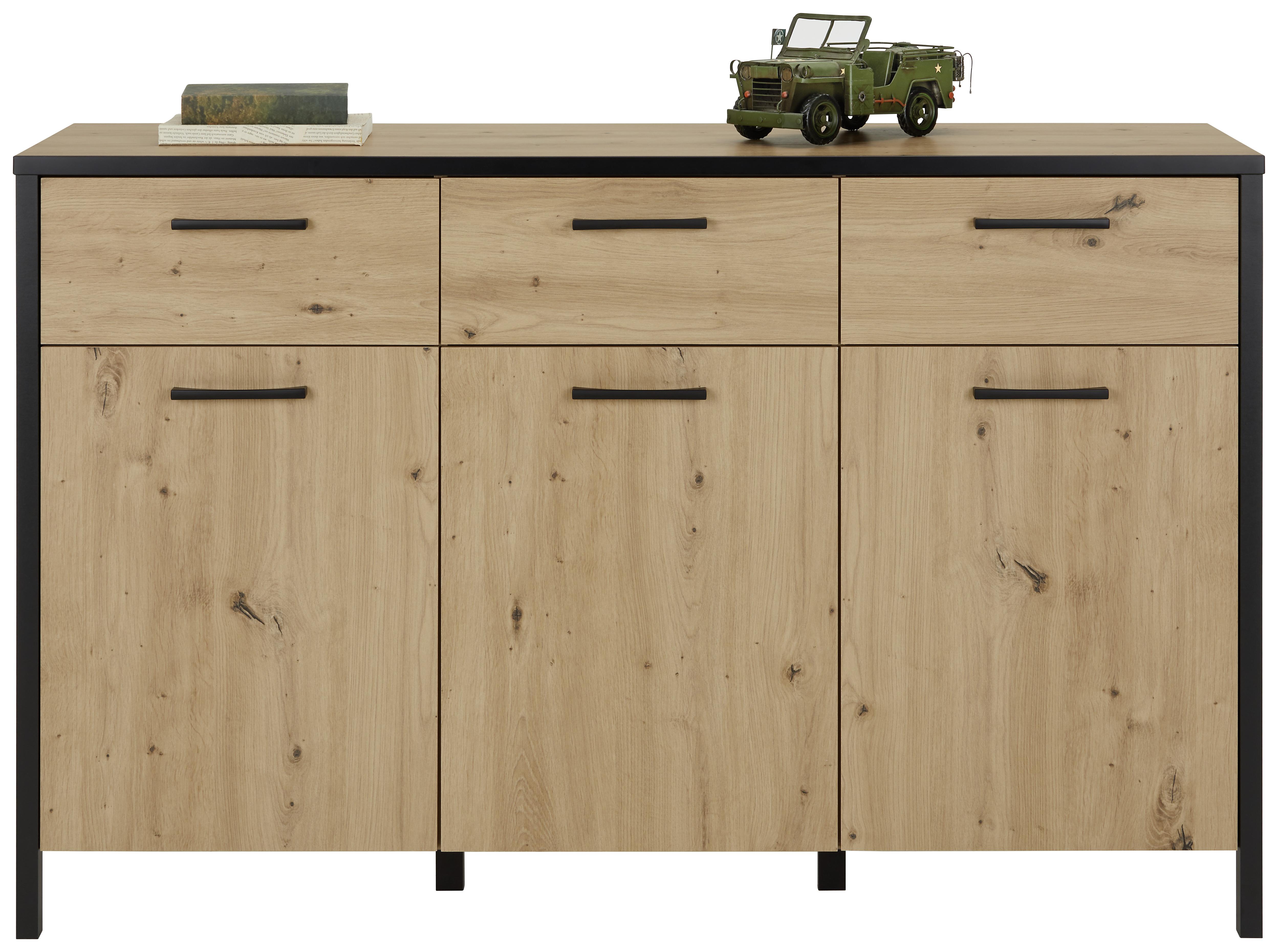 ŠIROKÁ KOMODA KIRIKUS - čierna/farba duba, Lifestyle, kompozitné drevo/plast (139,8/89,5/40,2cm) - Mömax
