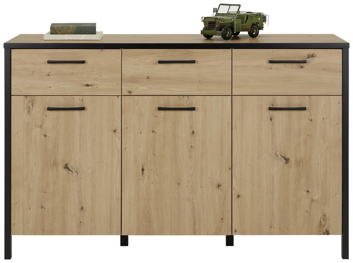 ŠIROKÁ KOMODA KIRIKUS - barvy dubu/černá, Lifestyle, kompozitní dřevo/plast (139,8/89,5/40,2cm) - Mömax