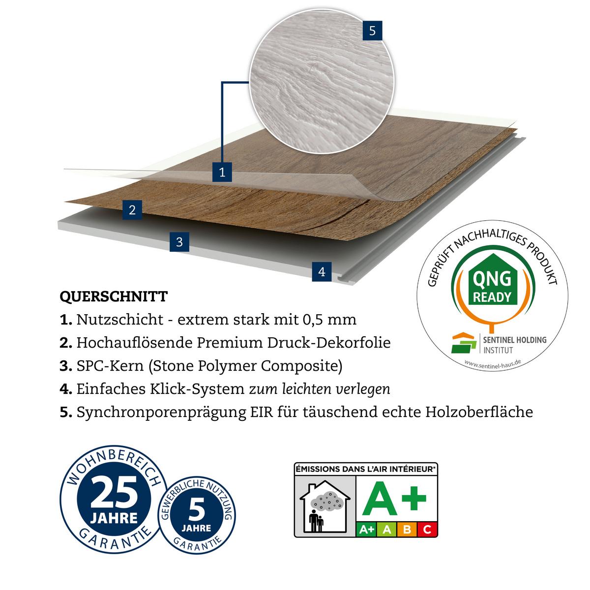Designboden Eichefarben /Cappuccino Landhausdiele Stärke 3,8mm - Eichefarben/Cappuccino, Basics, Kunststoff (122/22.8/0.38cm)