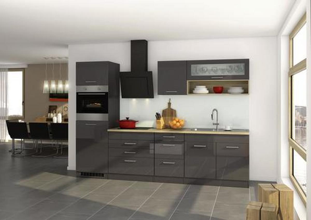 Küchenzeile Mailand mit Geräten 290 cm Anthrazit Hochglanz - Eichefarben/Anthrazit, MODERN, Holzwerkstoff (290cm) - Held