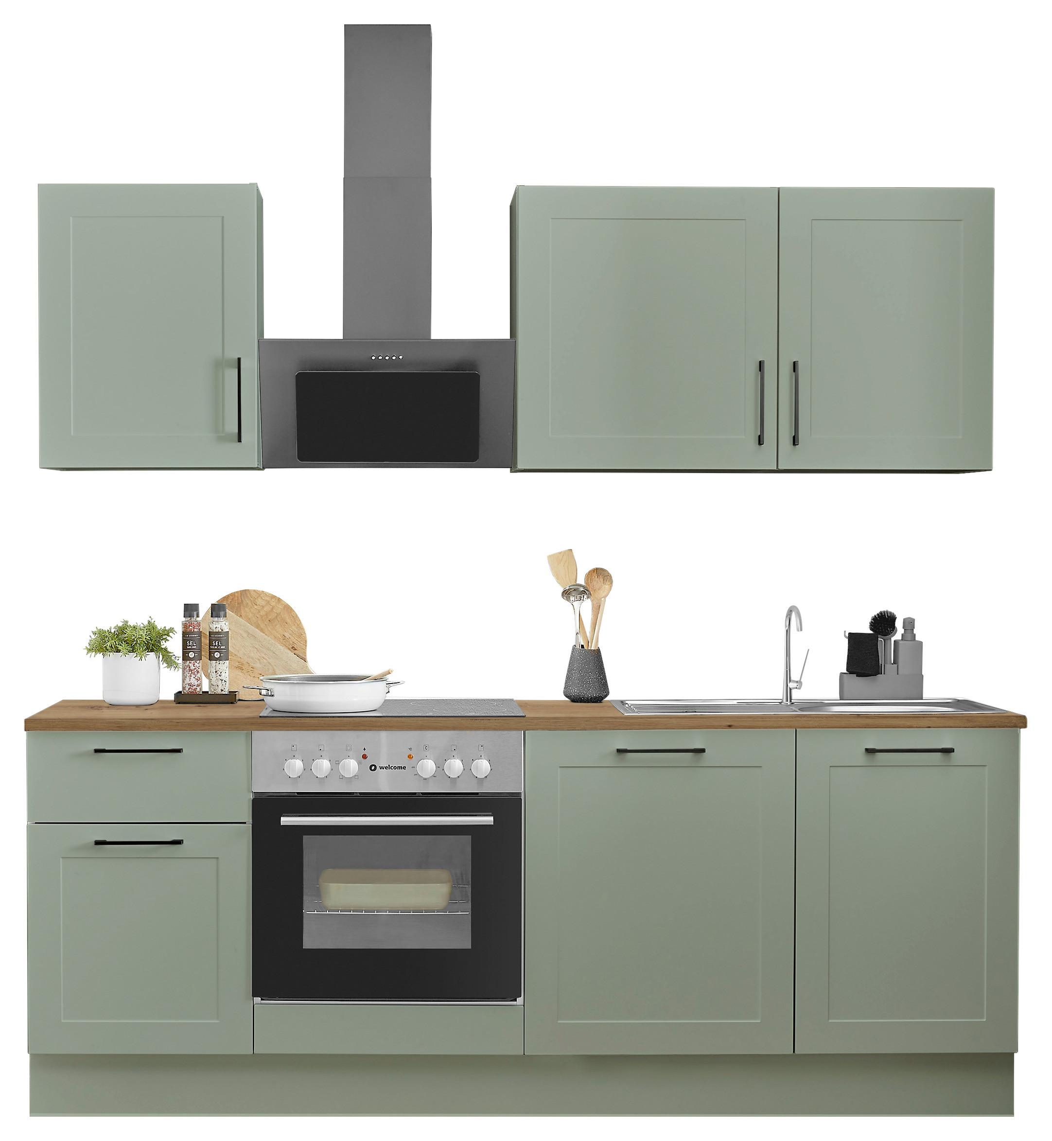 Kuchyňský blok bez spotřebičů MARSEILLE, šířka 220 cm - černá/zelená, Design, kov/kompozitní dřevo (220cm) - MID.YOU