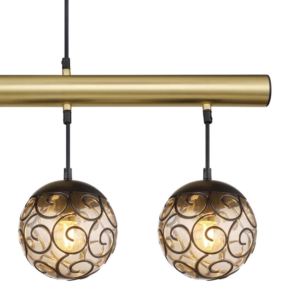Hängeleuchte 15659-4h H: 120 Cm 4-Flammig, Rauchfarben - Goldfarben/Schwarz, KONVENTIONELL, Kunststoff/Metall (90/15/120cm) - Globo