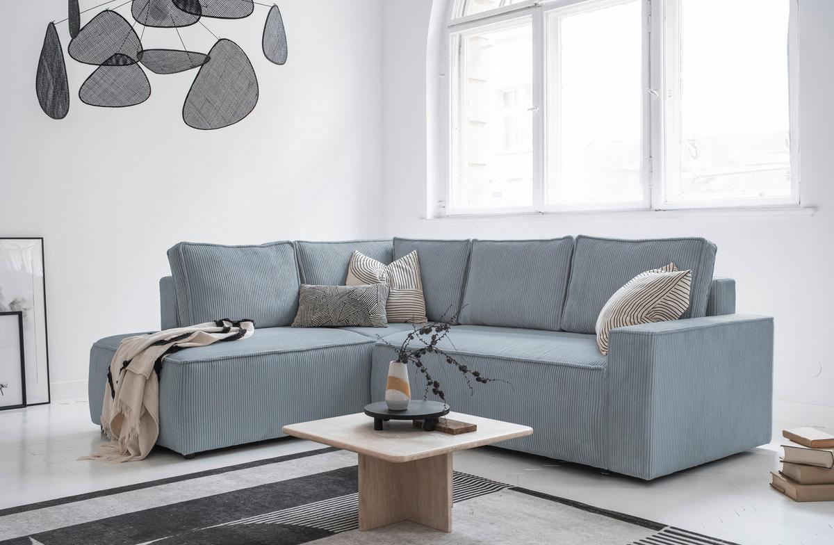 Sedačka OLIVER, levá, světle šedá barva - černá/světle šedá, Design, textil/plast (194/247cm) - MID.YOU