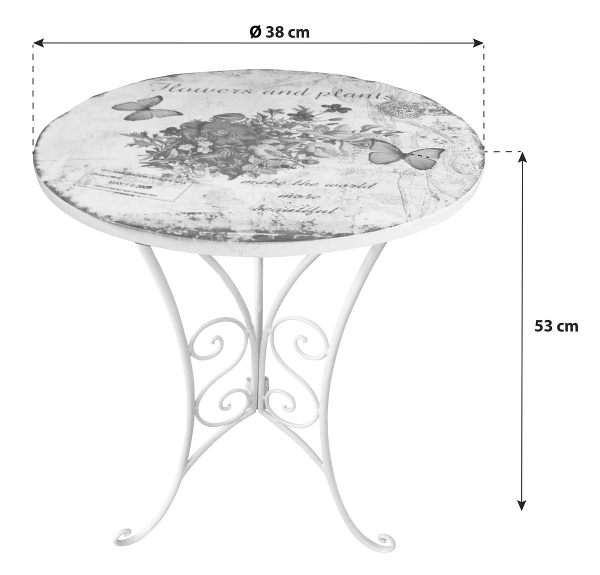 Gartenbeistelltisch aus Eisen Ø ca. 38 cm Floral, Weiß - Weiß, MODERN, Metall (38/53cm)