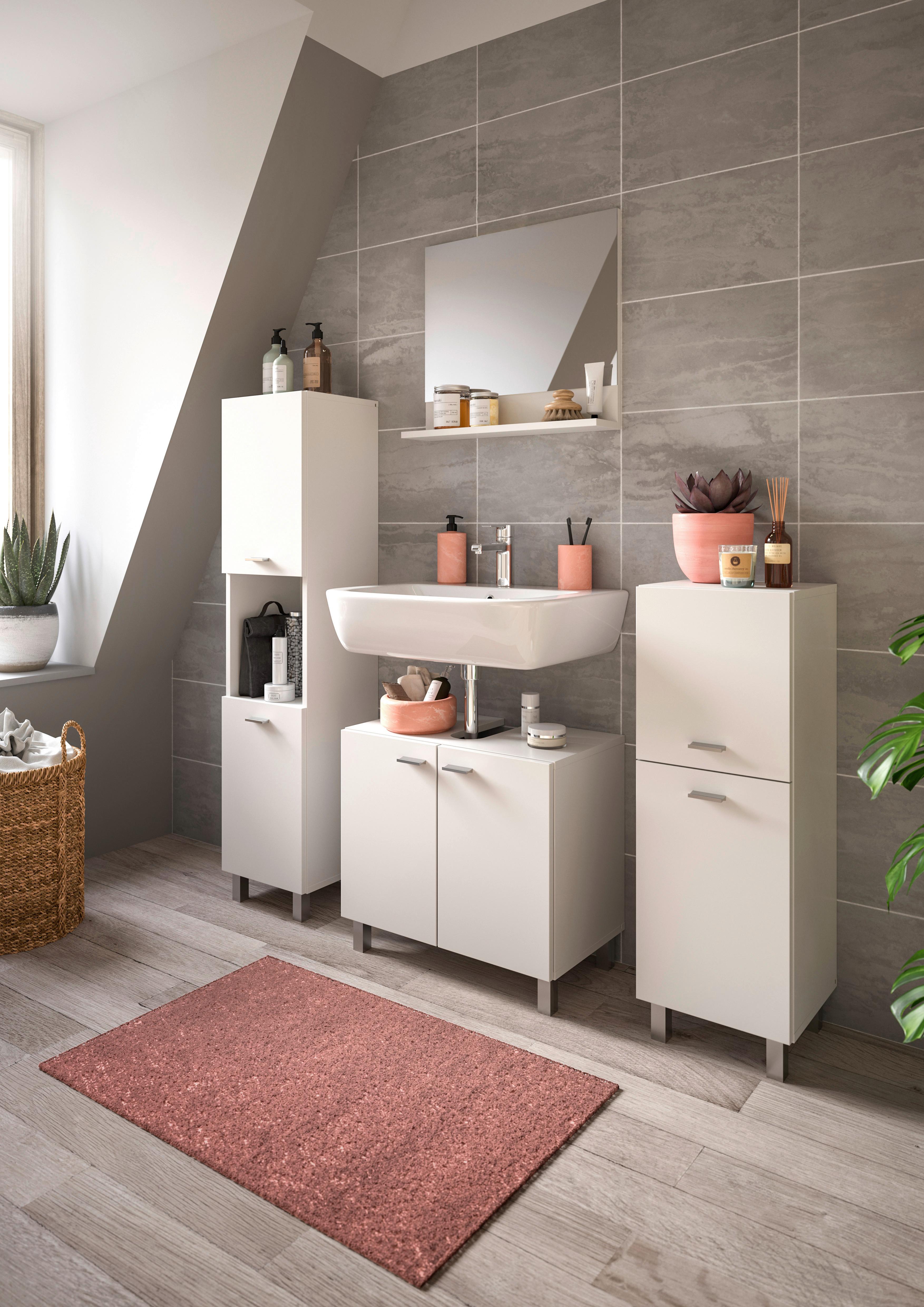 Badezimmer Boston Weiß B: 117 Cm - Silberfarben/Weiß, MODERN, Glas/Holzwerkstoff (117cm) - MID.YOU