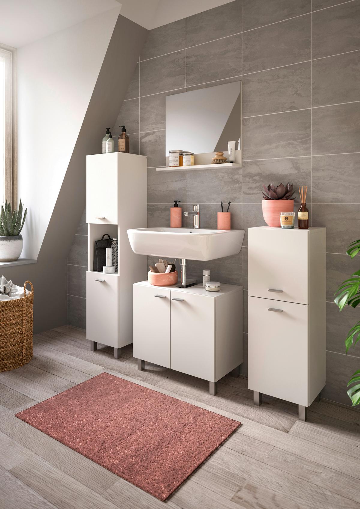 Badezimmer Boston Weiß B: 117 Cm - Silberfarben/Weiß, MODERN, Glas/Holzwerkstoff (117cm) - MID.YOU