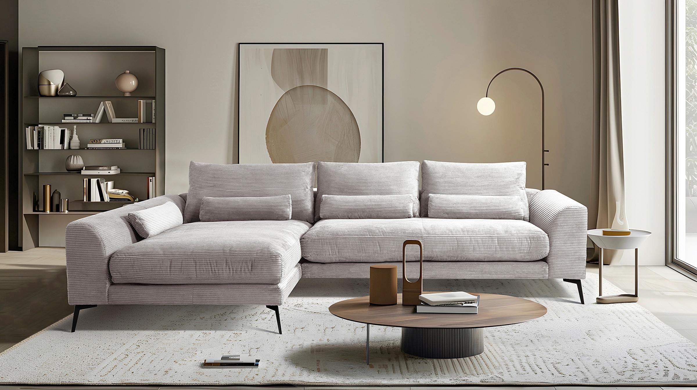 Ecksofa Berlin Cord Hellgrau 172x313 cm - Hellgrau/Schwarz, Design, Textil (172/313cm) - P & B